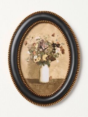 New! Black and Brass Oval Framed Floral Wall Art - Hearth & Hand™ with Magnolia